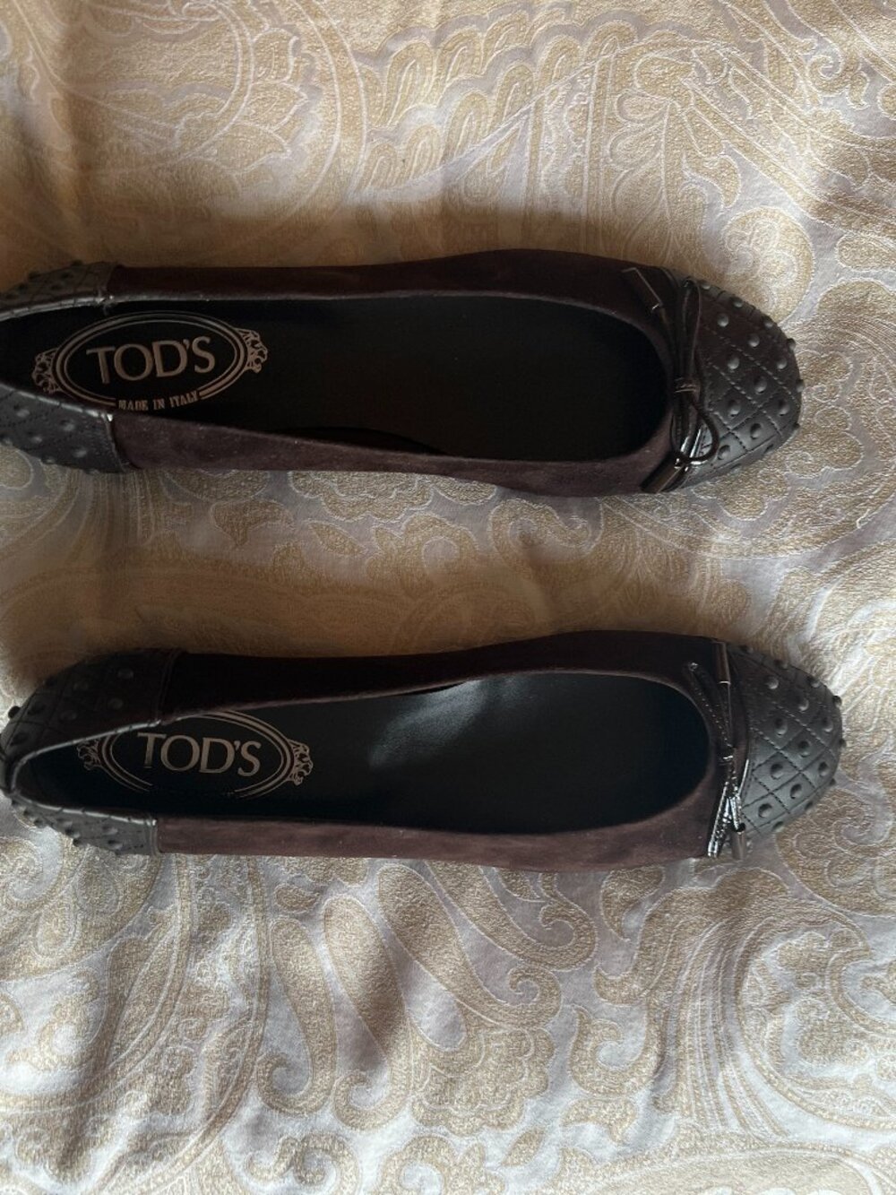 NWT Women's Size EU 40 TOD's Chocolate Brown Suede Ballerina Flats